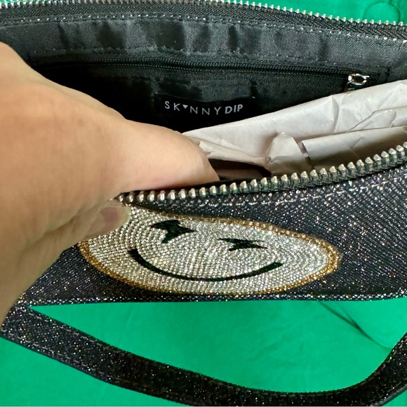 Skinny Dip. Rhinestone Smiley Face Shoulder Bag.  NWOT - Picture 2 of 4